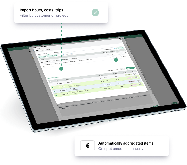 Importing hours to invoice